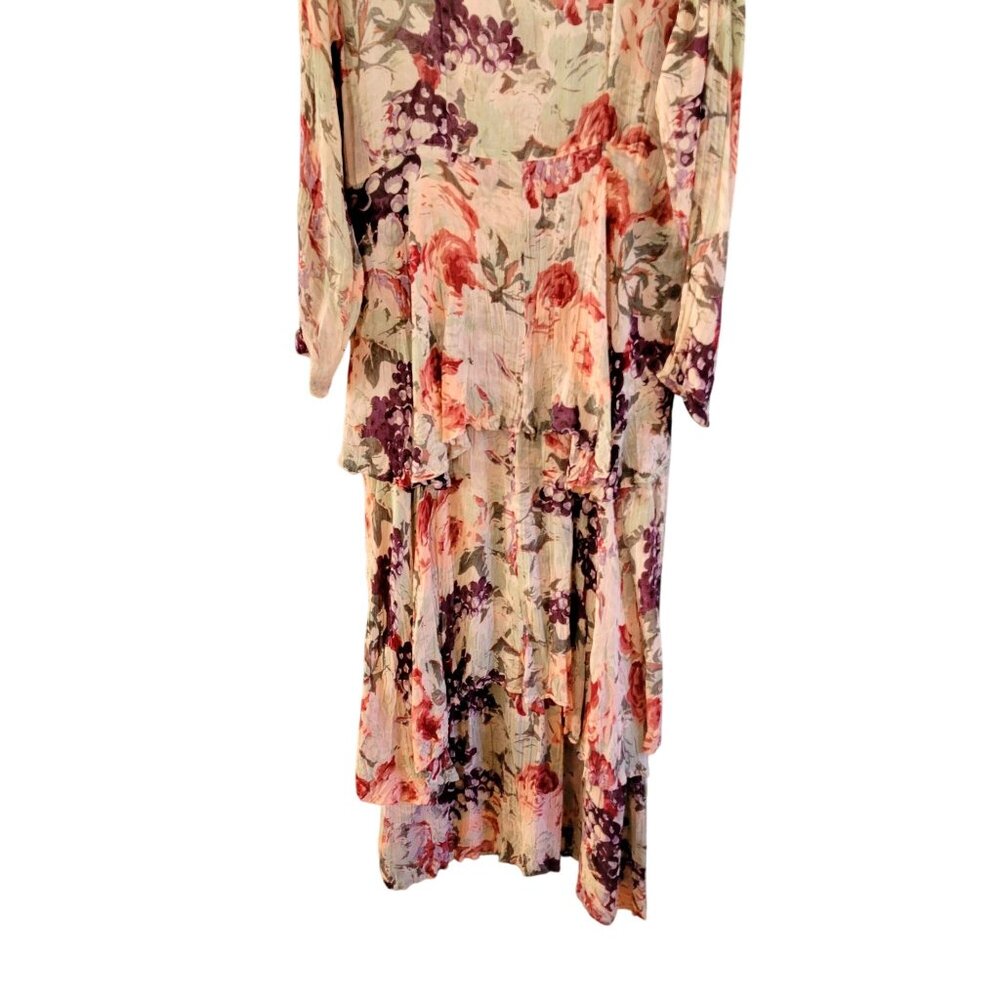 Vintage New Options Floral Maxi Dress With Long Sleeves & Tiered Skirt - Women's - Picture 4 of 4